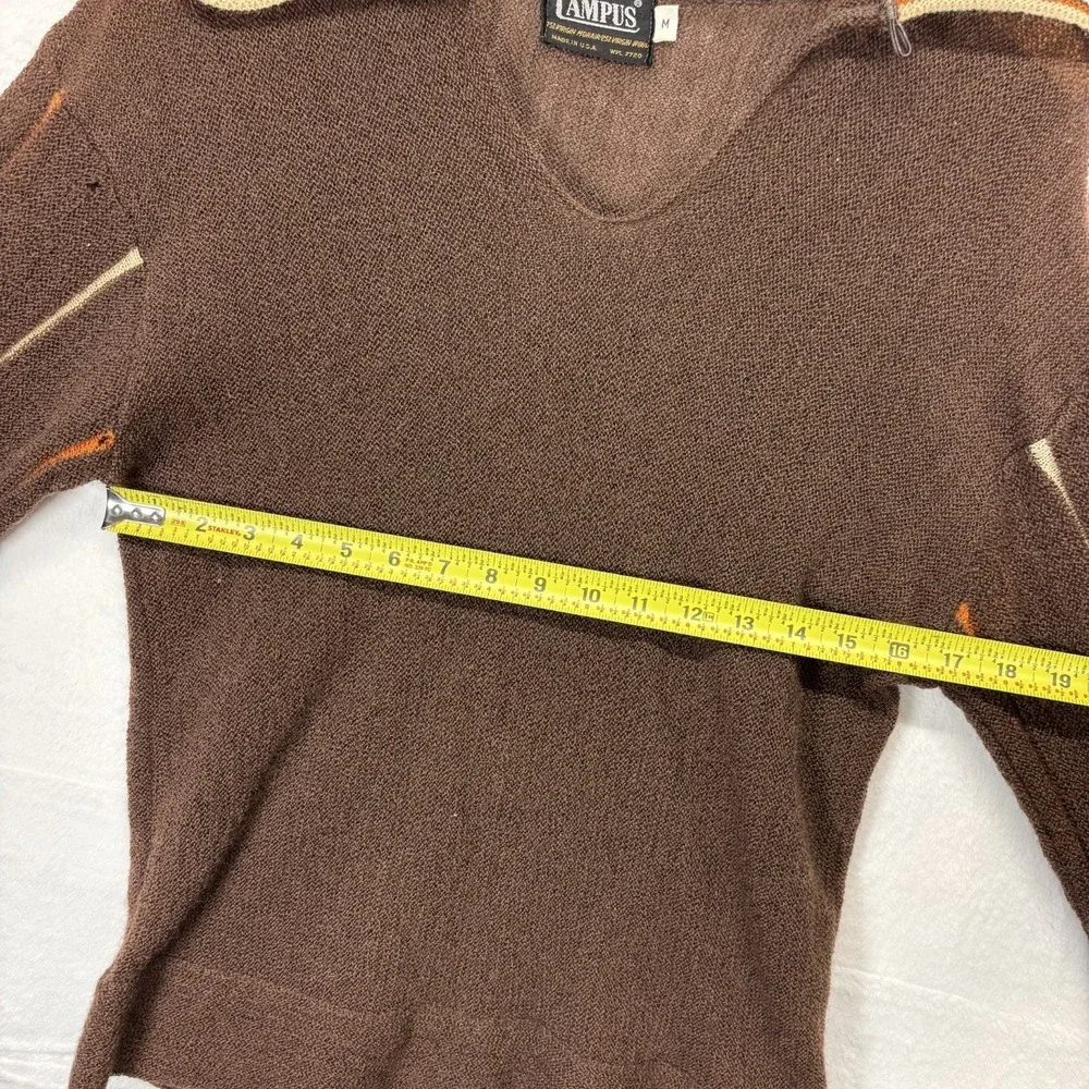 Vintage Campus V Neck Sweater Loop Johnny Collar Brown 70s Mohair Wool Knit USA